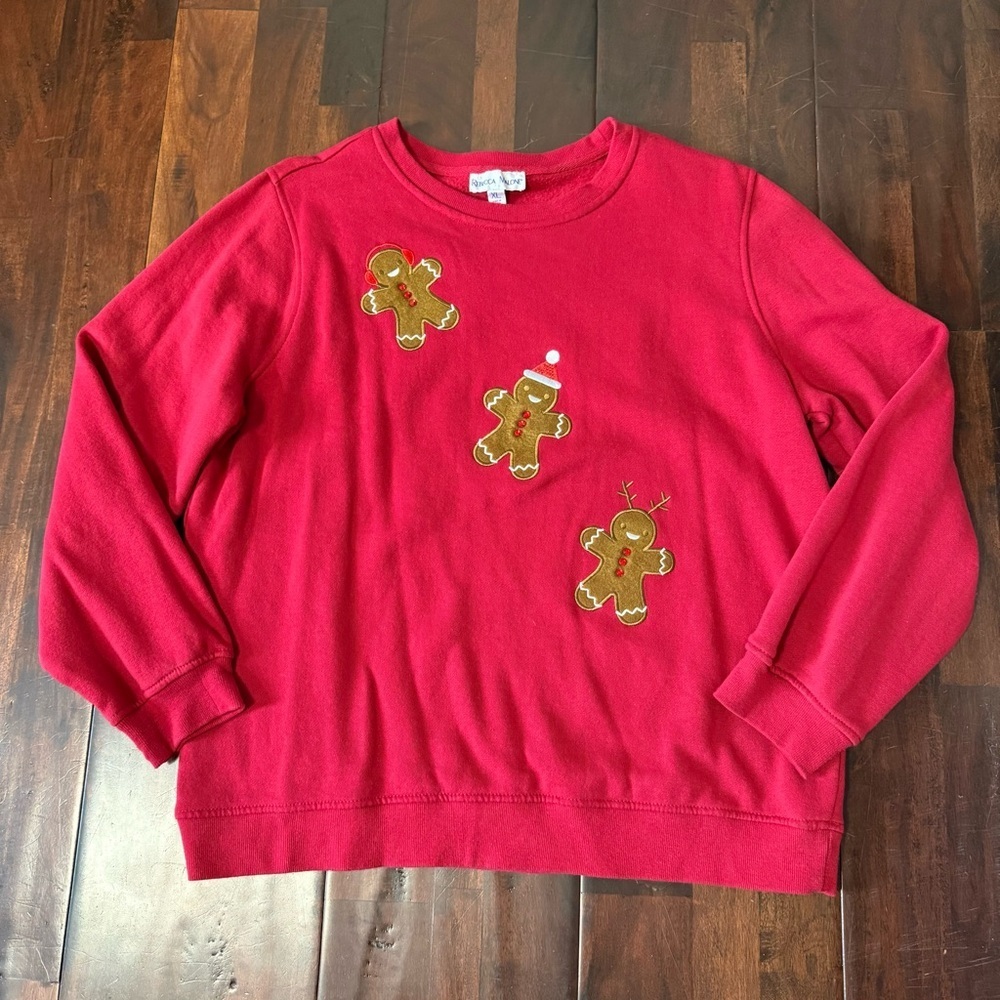 Rebecca Malone Red Gingerbread Sweatshirt Women’s Size XL Embroidered